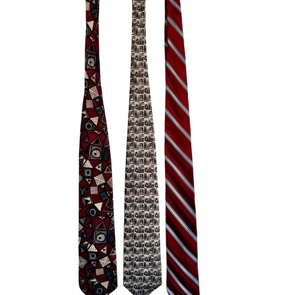 Other - Silk Tie Lot 3 Barrington Croft & Barrow Momento Uno Red Grey Geometric Striped